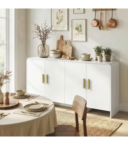 Aparador de Cocina con 4 Estantes 4 Puertas de Cierre Suave Mueble para TV de 72 Pulgadas 152x40x80 cm Blanco