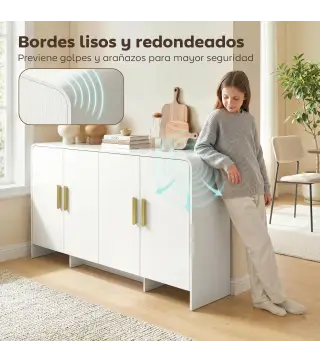 Aparador de Cocina con 4 Estantes 4 Puertas de Cierre Suave Mueble para TV de 72 Pulgadas 152x40x80 cm Blanco
