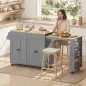 Isla de Cocina con Ruedas Encimera Extensible 4 Puertas Estantes Ajustables Especiero y Soporte para Toallas Gris