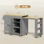Isla de Cocina con Ruedas Encimera Extensible 4 Puertas Estantes Ajustables Especiero y Soporte para Toallas Gris