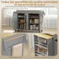 Isla de Cocina con Ruedas Encimera Extensible 4 Puertas Estantes Ajustables Especiero y Soporte para Toallas Gris