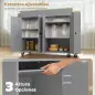Isla de Cocina con Ruedas Encimera Extensible 4 Puertas Estantes Ajustables Especiero y Soporte para Toallas Gris