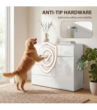 Aparador de Salón con 5 Cajones Estantes Ajustables Puerta de Cierre Suave 100x40x80 cm Blanco Brillo