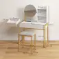 Tocador de Maquillaje con Espejo y Taburete Acolchado Estación de Carga 2 Cajones 3 Estantes para Dormitorio Blanco