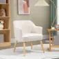 Butaca de Salón Moderna Sillón Tapizado en Lino Sintético Patas de Madera para Dormitorio Oficina 64,5x65x79,5 cm Crema