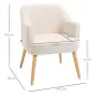 Butaca de Salón Moderna Sillón Tapizado en Lino Sintético Patas de Madera para Dormitorio Oficina 64,5x65x79,5 cm Crema