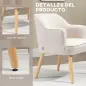 Butaca de Salón Moderna Sillón Tapizado en Lino Sintético Patas de Madera para Dormitorio Oficina 64,5x65x79,5 cm Crema