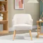 Butaca de Salón Moderna Sillón Tapizado en Lino Sintético Patas de Madera para Dormitorio Oficina 64,5x65x79,5 cm Crema