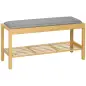 Banco Zapatero de Bambú Zapatero con Asiento Tapizado para 3 Pares de Zapatos con Estante de Listones 90x30x46cm Natural