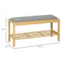 Banco Zapatero de Bambú Zapatero con Asiento Tapizado para 3 Pares de Zapatos con Estante de Listones 90x30x46cm Natural