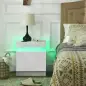 Mesita de Noche Blanca con Luz LED Mesita Decorativa con 2 Cajones y Mando a Distancia 45x35x52 cm Blanco
