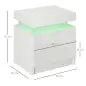 Mesita de Noche Blanca con Luz LED Mesita Decorativa con 2 Cajones y Mando a Distancia 45x35x52 cm Blanco