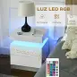 Mesita de Noche Blanca con Luz LED Mesita Decorativa con 2 Cajones y Mando a Distancia 45x35x52 cm Blanco