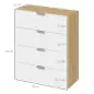 Cómoda con 4 Cajones de Alto Brillo Cajonera de Madera para Dormitorio Salón Oficina 70x35x92 cm Blanco y Natural