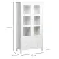 Vitrina de Salón Aparador de Cocina con 2 Puertas de Vidrio 3 Estantes 2 Cajones para Comedor Oficina 80x40x160cm Blanco