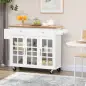Carro de Cocina con Ruedas Isla de Cocina con 2 Cajones 3 Puertas de Vidrio Templado Toallero 124,5x39,5x90 cm Blanco Carro de Cocina con Ruedas Isla de Cocina con 2 Cajones 3 Puertas de Vidrio Templado Toallero 124,5x39,5x90 cm Blanco