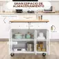 Carro de Cocina con Ruedas Isla de Cocina con 2 Cajones 3 Puertas de Vidrio Templado Toallero 124,5x39,5x90 cm Blanco