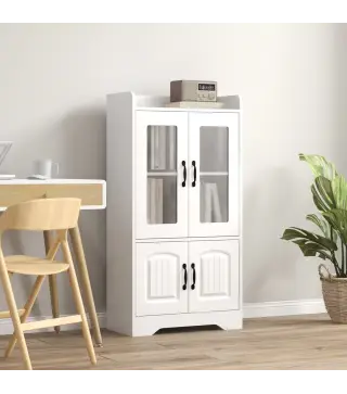 Vitrina de Salón Estantería Librería con Puertas de Vidrio Estante Ajustable Bisagras de Cierre Suave 60x30x116cm Blanco