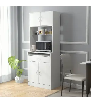 Alacena de Cocina Aparador de Comedor con 4 Puertas Bandeja Extraíble Estante Ajustable Cajón 70x40x180 cm Blanco