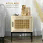 Mesita de Noche con Puerta de Ratán Mesilla de Noche Estilo Boho con Patas de Metal para Dormitorio 43x30x51 cm Roble