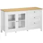 Aparador para Salón Armario Auxiliar con 2 Puertas de Vidrio 3 Cajones Estante Ajustable para Cocina 120x40x70 cm Blanco