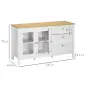 Aparador para Salón Armario Auxiliar con 2 Puertas de Vidrio 3 Cajones Estante Ajustable para Cocina 120x40x70 cm Blanco