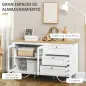 Aparador para Salón Armario Auxiliar con 2 Puertas de Vidrio 3 Cajones Estante Ajustable para Cocina 120x40x70 cm Blanco