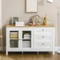 Aparador para Salón Armario Auxiliar con 2 Puertas de Vidrio 3 Cajones Estante Ajustable para Cocina 120x40x70 cm Blanco