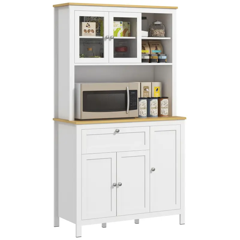 Alacena de Cocina Mueble Auxiliar de Cocina con 5 Puertas Estante Ajustable y Encimera de Microondas 100x40x180cm Blanco Alacena de Cocina Mueble Auxiliar de Cocina con 5 Puertas Estante Ajustable y Encimera de Microondas 100x40x180cm Blanco