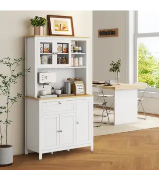 Alacena de Cocina Mueble Auxiliar de Cocina con 5 Puertas Estante Ajustable y Encimera de Microondas 100x40x180cm Blanco