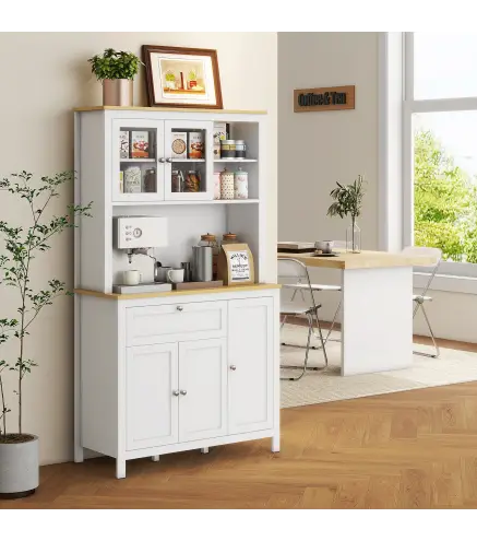 Alacena de Cocina Mueble Auxiliar de Cocina con 5 Puertas Estante Ajustable y Encimera de Microondas 100x40x180cm Blanco