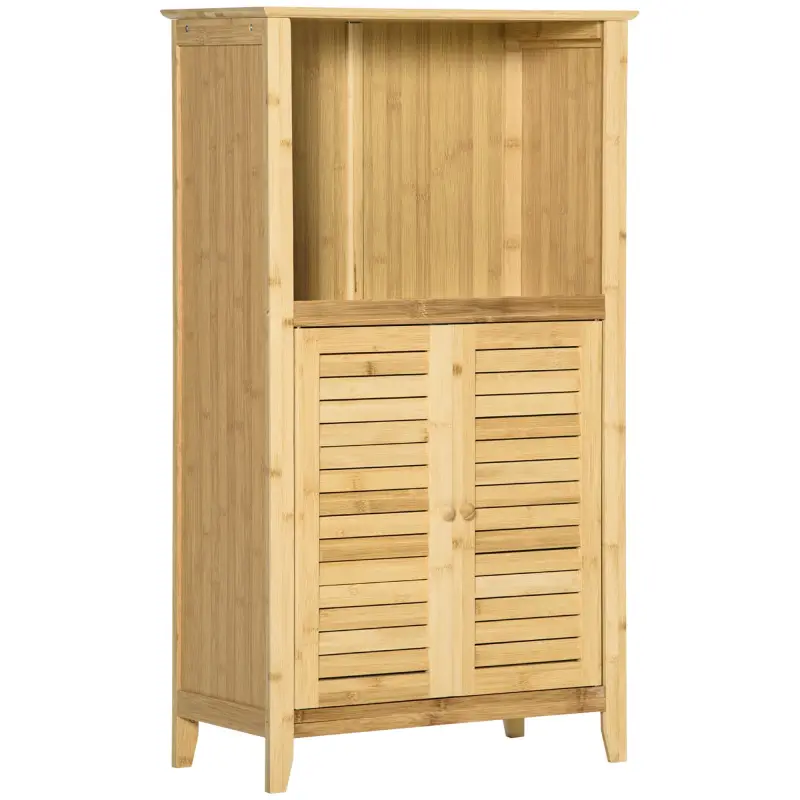 Armario Auxiliar de Baño de Bambú con 2 Puertas Compartimiento Abierto y Estante Ajustable 50x25,5x92 cm Natural