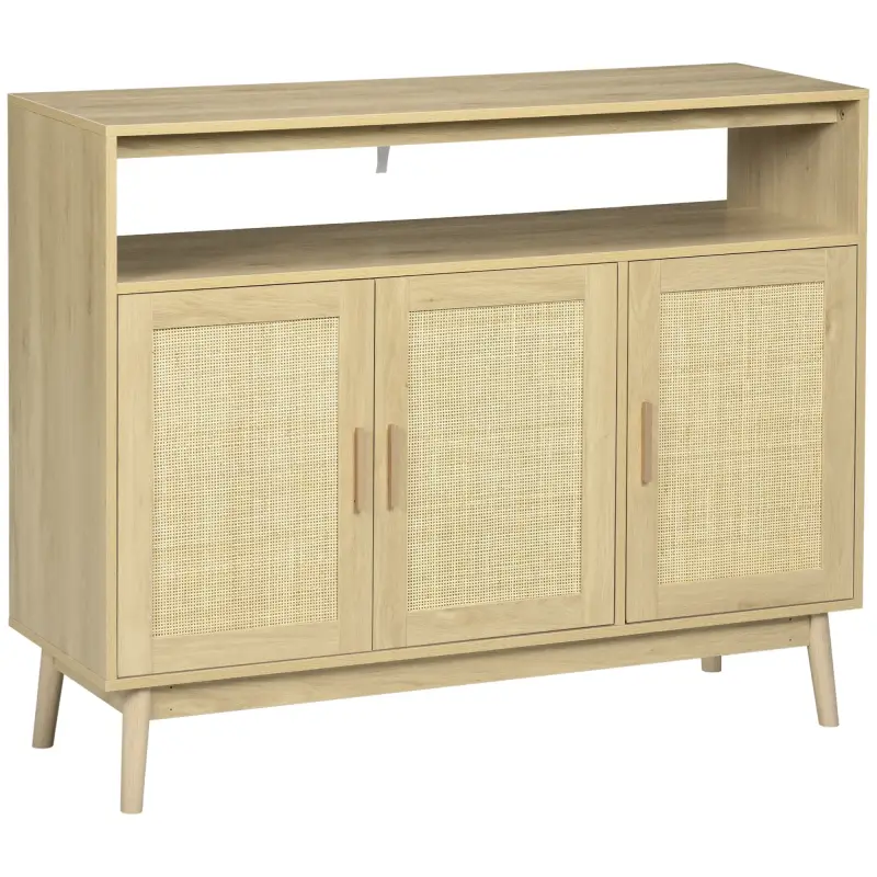 Aparador de Estilo Cannage Mueble Buffet Auxiliar con Puertas de Rejilla y Patas de Madera 120x40x97cm Natural