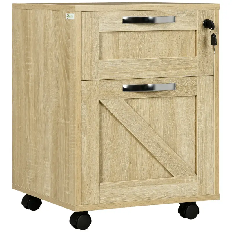 Cajonera de Oficina con 2 Cajones Cajonera con Ruedas con Cerradura Carpetas Colgantes para Tamaño A4 41x42x56cm Natural Cajonera de Oficina con 2 Cajones Cajonera con Ruedas con Cerradura Carpetas Colgantes para Tamaño A4 41x42x56cm Natural