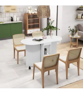 Mesa de Comedor Plegable con Ruedas Mesa de Cocina con Alas Abatibles y 2 Estantes Abiertos 120x60x77 cm Blanco