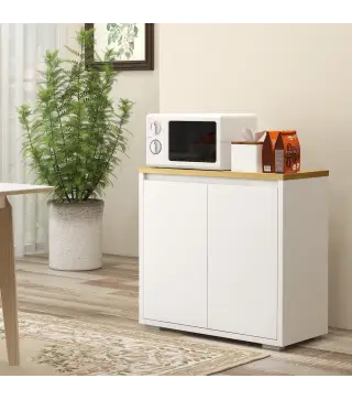 Aparador de Salón Mueble Auxiliar de Cocina con 2 Puertas y Estante Ajustable para Comedor Entrada 80x37x75 cm Blanco