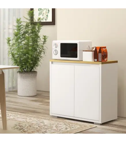 Aparador de Salón Mueble Auxiliar de Cocina con 2 Puertas y Estante Ajustable para Comedor Entrada 80x37x75 cm Blanco