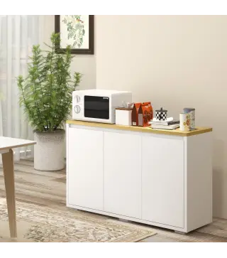 Aparador de Salón Mueble Auxiliar de Cocina con 3 Puertas y Estantes Ajustables para Comedor Entrada 120x37x75 cm Blanco