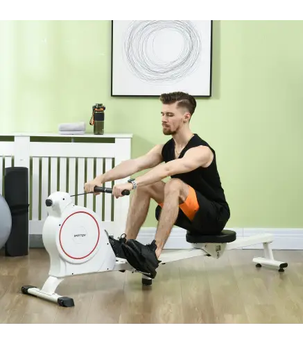 Máquina de Remo Magnético Remo para Casa Plegable Resistencia de 8 Niveles Pantalla LCD y 2 Ruedas 180x48x60 cm Blanco