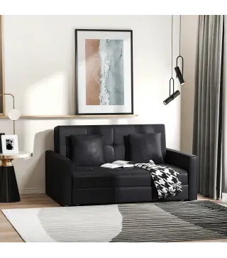 Sofá Cama de 2 Plazas Sofá Cama Tapizado en Poli Algodón con 2 Cojines Desmontables y Espacio de Almacenamiento Sofá Doble para