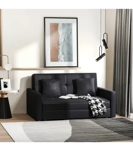 Sofá Cama de 2 Plazas Sofá Cama Tapizado en Poli Algodón con 2 Cojines Desmontables y Espacio de Almacenamiento Sofá Doble para