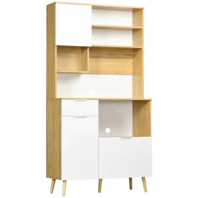 Alacena de Cocina Mueble Auxiliar de Cocina con 3 Puertas Cajón Estante Ajustable y Toallero 93x40x180 cm Natural