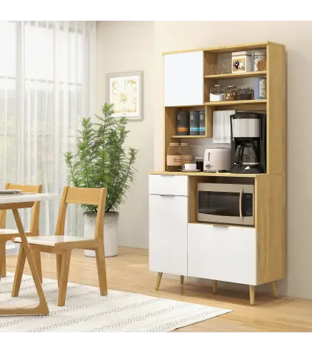 Alacena de Cocina Mueble Auxiliar de Cocina con 3 Puertas Cajón Estante Ajustable y Toallero 93x40x180 cm Natural