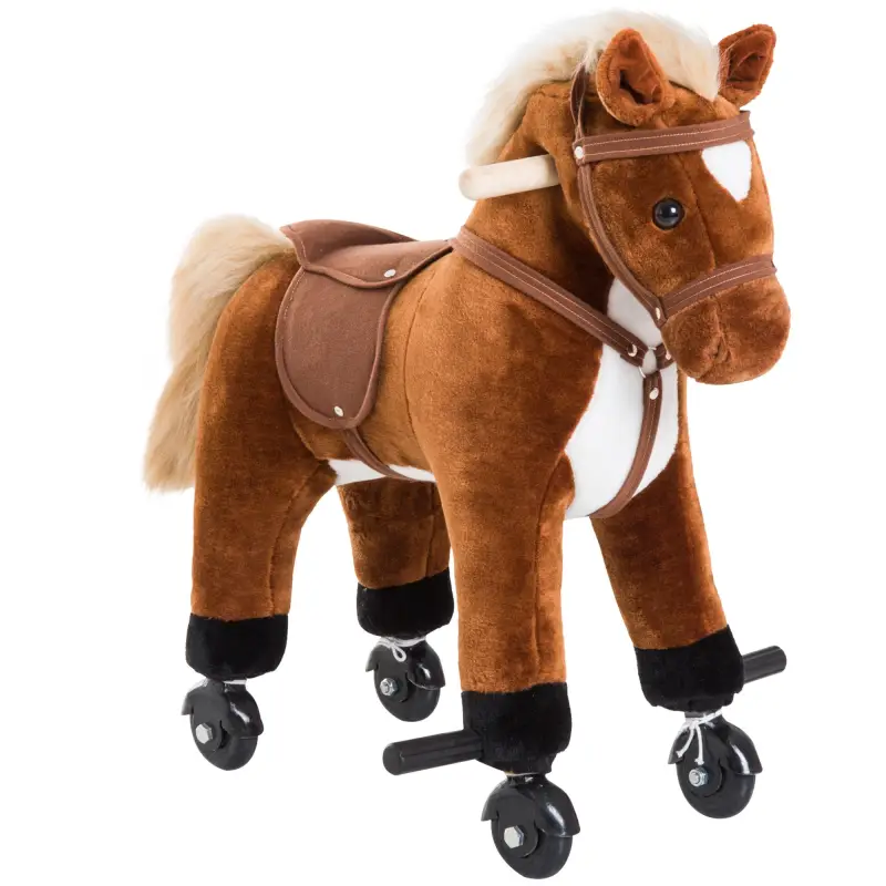 Caballito Infantil +2 Años Caballo con Ruedas Sonidos de Relincho Palos Pedales 55x23x60 cm Marrón