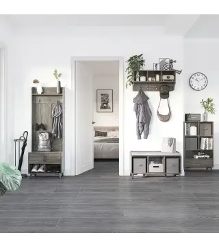 Perchero con Zapatero Perchero Entrada Recibidor con 3 Ganchos 2 Puertas 2 Compartimientos y Estante 60x34x170 cm Gris