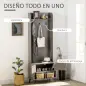 Perchero con Zapatero Perchero Entrada Recibidor con 3 Ganchos 2 Puertas 2 Compartimientos y Estante 60x34x170 cm Gris