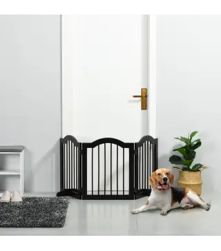 Barrera de Seguridad Plegable para Perros Pequeños Rejilla de Protección de 3 Paneles con Patas 154,5x29,5x61 cm Negro