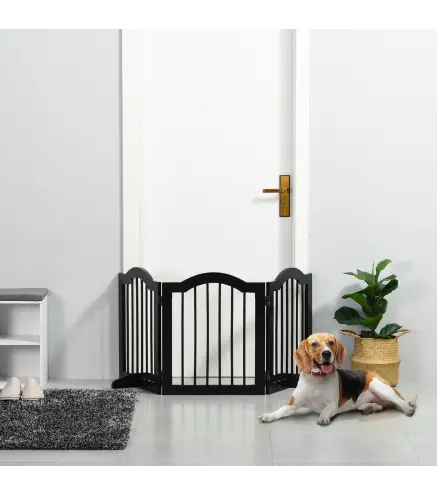 Barrera de Seguridad Plegable para Perros Pequeños Rejilla de Protección de 3 Paneles con Patas 154,5x29,5x61 cm Negro