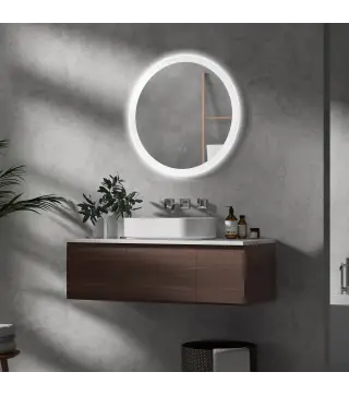 Espejo de Baño Redondo con Luces LED 70x70cm Espejo Antivaho 3 Luces de Colores Función de Memoria Interruptor Táctil