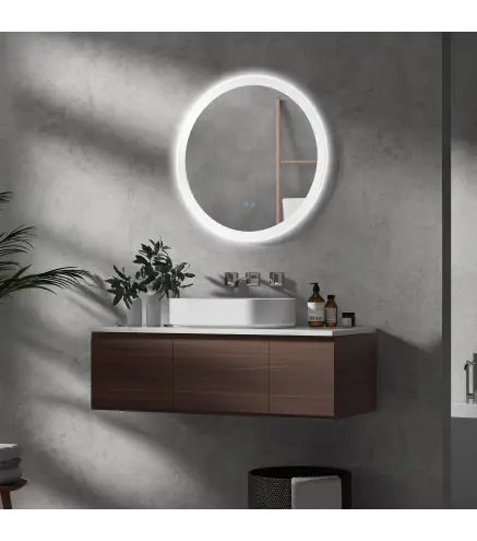 Espejo de Baño Redondo con Luces LED 70x70cm Espejo Antivaho 3 Luces de Colores Función de Memoria Interruptor Táctil